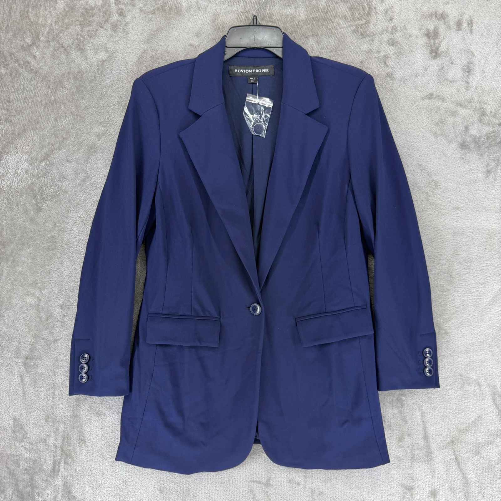 Boston Proper Womens Navy Blue Single Button Blazer Jacket 28515 Size 12